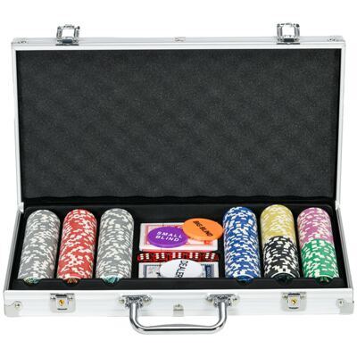 Pokerkoffer 300 Chips mit Schloss Komplettset Silber