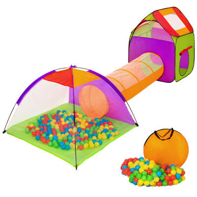 Spielzelt mit Tunnel, 200 Bällen und Tasche, bunt