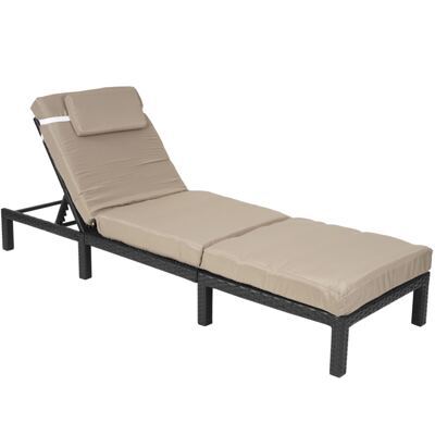 Rattan Sonnenliege Liegestuhl ~ Premium anthrazit Kissen creme
