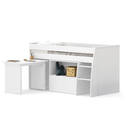 Hochbett Holz STANLEY mit Schreibtisch und Kommode 90 x 200 cm weiss