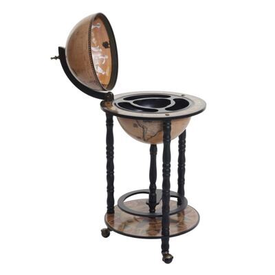 Globusbar JAM-D83 Minibar Weinregal Ø33cm rollbar Eukalyptusholz schwarz