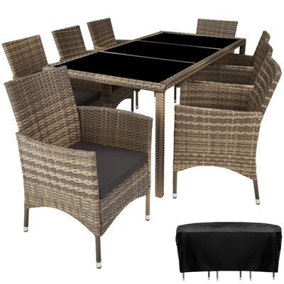 Rattan Sitzgruppe 8+1 mit Schutzhülle natur/dunkelgrau