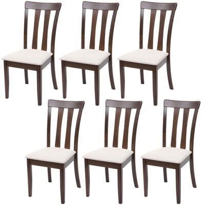 6x Esszimmerstuhl, Küchenstuhl, Stoff/Textil Massiv-Holz dunkles Gestell beige