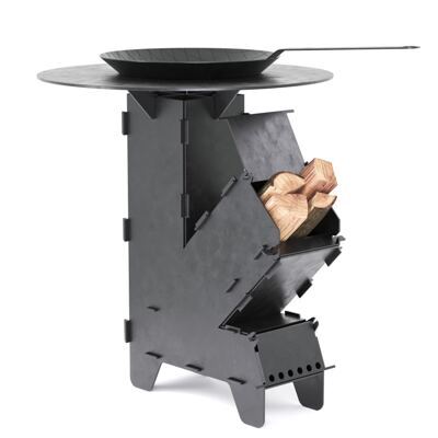 Raketenofen mit Grillplatte und Pfanne 36 x 14 x 57 cm