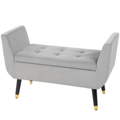 Sitzbank mit Stauraum Samtoptik 107x42x65cm Hellgrau