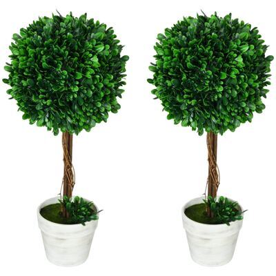 Künstliche Buchsbäume 2er-Set 60cm UV-beständig Grün