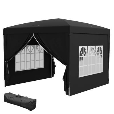 Pavillon 3x3m UV-Schutz 50+ faltbar mit Seitenteilen & Tasche Schwarz