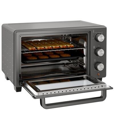 Minibackofen Ofen 21L 1400W 100-230°C mit Timer und Zubehör Edelstahl Grau