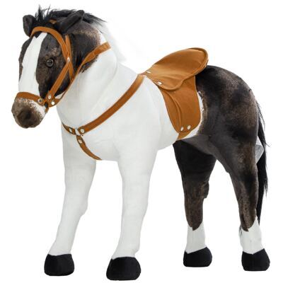 Reitpferd Kinderspielzeug mit Sound Sattel & Zaumzeug 3-8 Jahre Braun-Cremeweiss