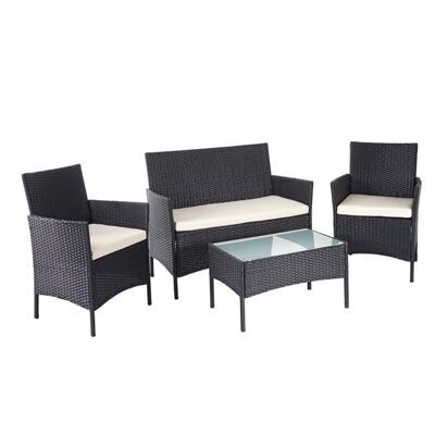 Gartensitzgruppe Rattan Lounge 7tlg. schwarz mit Kissen creme