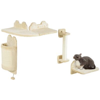 Katzen Kletterwand 4-teilig mit Kratzbrett bis 5kg Beige