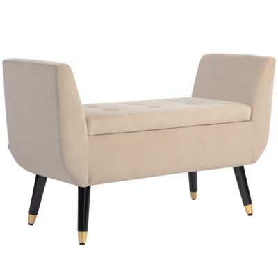Sitzbank mit Stauraum Armlehnen & Samtoptik 107x42x65cm Beige