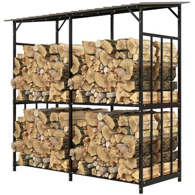 Kaminholzregal 117 m³ mit Abdeckung belastbar bis 100kg Schwarz