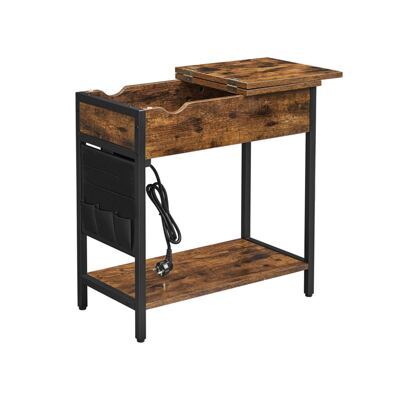 Beistelltisch Klappbar Steckdose 55x35cm Holz Vintage-Braun