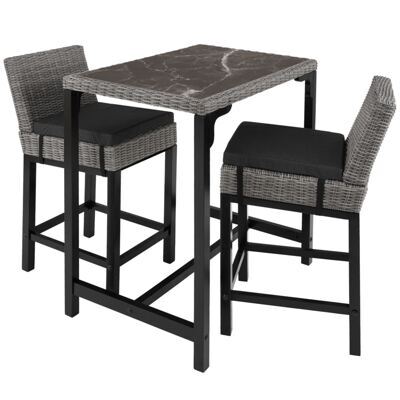 Rattan Bartisch Kutina mit 2 Stühlen Latina grau