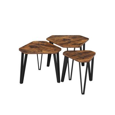 Couchtisch Set Beistelltisch Stapelbar Stahl Rustikal Braun Schwarz