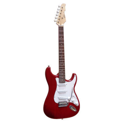 E-Gitarre Massivholz Dunkelrot mit Kabel