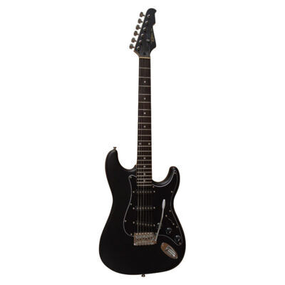 E-Gitarre Massivholz Schwarz matt mit Kabel