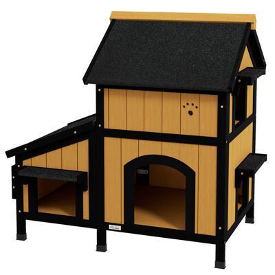 Katzenhaus Tannenholz winterfest 96x65x85.5cm Gelb