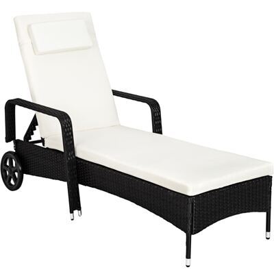 Sonnenliege Rattan mit Rollen schwarz/beige