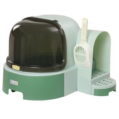 Katzenhaus mit Katzentoilette 2 Bodenwannen & Haube Grün