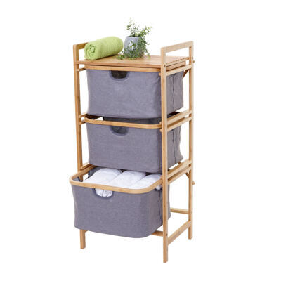 Wäschesammler Wäschekorb Badregal 78l ~ Bambus